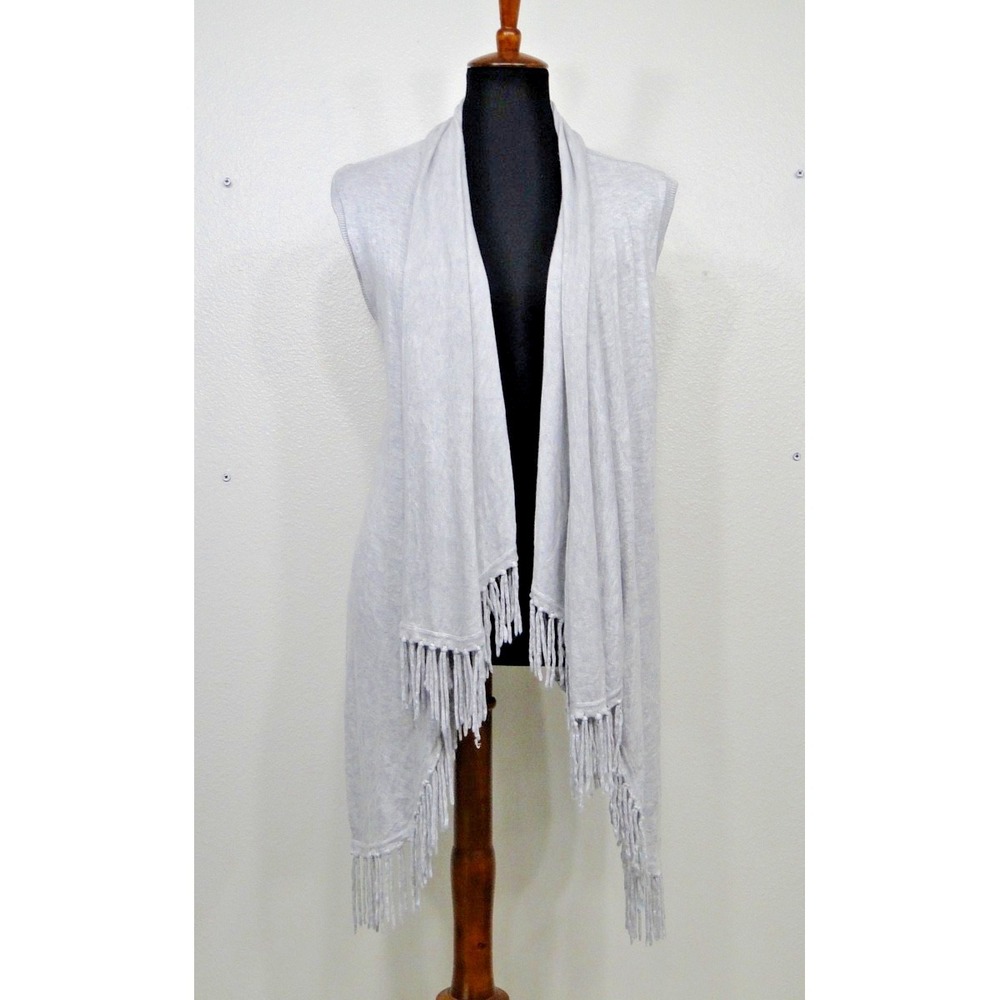 Central Park‎ West Luxe Women Open Cardigan Mongolia Fringe Vest Gray Small
